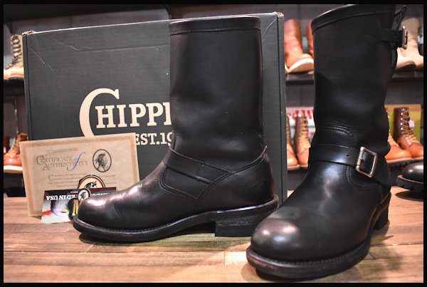 10E 箱付 良品 白タグ】Chippewa チペワ エンジニア ブーツ 97863 黒