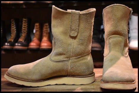 【8E 良品 羽タグ 98年】レッドウィング 8168 スエード ペコス タン ラフアウト プルオン ベージュ ブーツ redwing pecos HOPESMORE