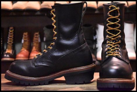 【9D 良品 10年】レッドウィング 8210 ロガー 黒 ブラッククローム スチールトゥ ビブラムソール レースアップ ブーツ redwing HOPESMORE