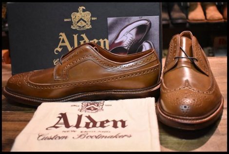 【11D 箱付 未使用】ALDEN オールデン 97891 ロングウイングチップ ウイスキー コードバン 茶 短靴 レースアップ ブーツ HOPESMORE