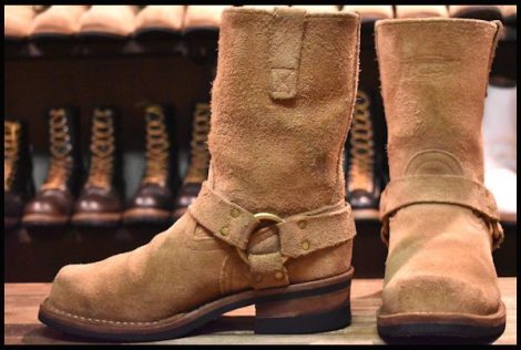 【7.5E 良品 10年】WESCO ウエスコ カスタムハーネスボス スエード バーラップラフアウト リング ベージュ BOSS ブーツ HOPESMORE