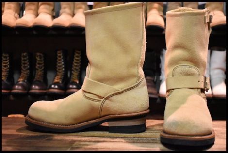【8.5D 美品 15年】レッドウィング 8268 スエード エンジニア ホーソーン ラフアウト スチールトゥ ベージュ ブーツ redwing HOPESMORE