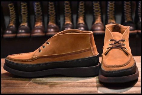 【8.5E 良品】RUSSELL MOCCASIN ラッセルモカシン スポーティングクレーチャッカ キャメルヌバック×グリーン ブーツ 短靴 HOPESMORE