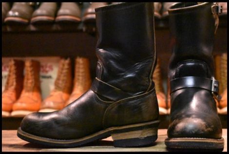 【8.5D 中古 PT91プリント 94年】レッドウィング 2268 エンジニア ブーツ 黒 ブラック クローム スチールトゥ redwing HOPESMORE