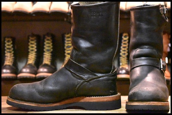 【8D 中古 PT83 91年10月刻印 ビブラムカスタム】レッドウィング 2268 エンジニア ブラッククローム スチール ブーツ redwing  HOPESMORE