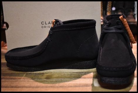 【US9.5 箱付 未使用】Clarks クラークス Wallabee Boots ワラビーブーツ ブラックスエード ラフアウト モックトゥ ミドルカット HOPESMORE