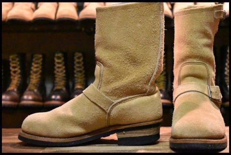 【8.5D 良品 PT91刺繍】レッドウィング 8268 スエード エンジニア タン ラフアウト スチールトゥ ベージュ ブーツ redwing HOPESMORE