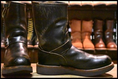 【8D 中古 PT83 91年02月刻印 ビブラムカスタム】レッドウィング 2268 エンジニア ブラッククローム スチール ブーツ redwing HOPESMORE