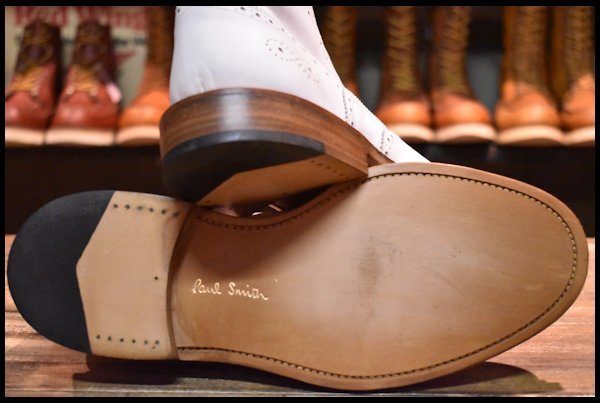 【UK7.5 未使用 Paul Smith別注】Tricker’s トリッカーズ M6898 ブローグブーツ ホワイト カーフ 白 ウイングチップ  編み上げ HOPESMORE