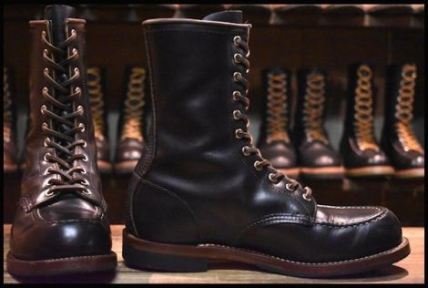 【9.5E 箱付 良品 110周年限定 15年】レッドウィング 2015 ハンツマン 黒 クローンダイク ロング 茶芯 編み上げ ブーツ redwing HOPESMORE