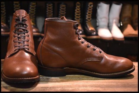 【11D 箱付 美品 17年】レッドウィング 9063 ベックマン チーク フェザーストーン 茶 フラットボックス ブーツ redwing HOPESMORE
