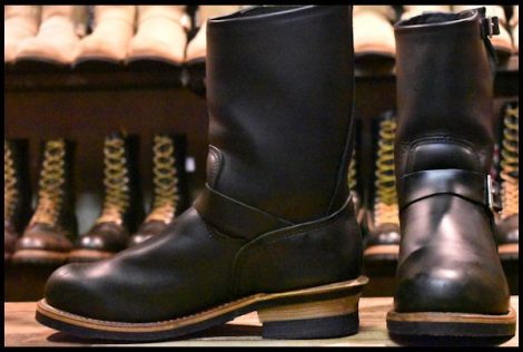 【9.5D 美品 PT99プリント 旧シルエット 05年】レッドウィング 2268 エンジニア 黒 ブラッククローム スチールトゥ ブーツ HOPESMORE