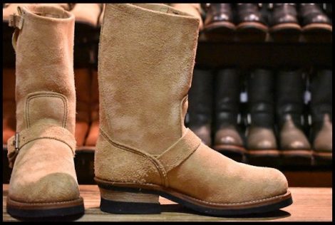 【6.5D 美品 18年】レッドウィング 9269 スエード エンジニア タン ブルハイド ラフアウト スチールトゥ ブーツ redwing HOPESMORE