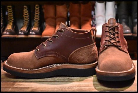 【9.5E 美品】NICKS オックスフォードスムース チョコレート スムース×ラフアウト 茶 ビブラム2021ハーフスリップ ブーツ HOPESMORE