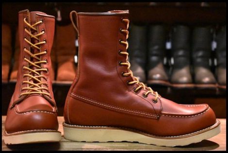 【9D 箱付 美品 犬タグ復刻 18年】レッドウィング 8877 ロング アイリッシュセッター 赤茶 オロラセット モックトゥ ブーツ HOPESMORE