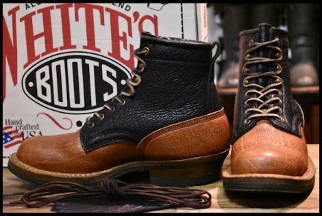 【8D 箱付 良品】WHITE’S ホワイツ スモークジャンパー 350MV ブルハイド 黒×茶 編み上げ ビブラム430シングル 編み上げ ブーツ HOPESMORE