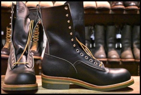 【11.5E 箱付 DEAD 羽タグ】レッドウィング 919 ロガー 黒 ブラッククローム 緑ソール ロング 編み上げ ブーツ redwing HOPESMORE