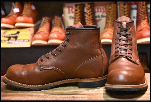 【9D 美品 17年】レッドウィング 9161 TYPE-B ブラウン 茶 ブーマー ビブラム プレーントゥ レースアップ ブーツ redwing HOPESMORE