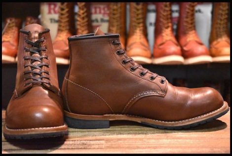 【9D 美品 17年】レッドウィング 9161 TYPE-B ブラウン 茶 ブーマー ビブラム プレーントゥ レースアップ ブーツ redwing HOPESMORE