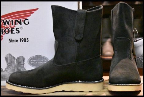 【7.5E 箱付 未使用 09年】レッドウィング 8177 黒スエード ペコス ブラック ラフアウト プルオン ブーツ redwing pecos HOPESMORE