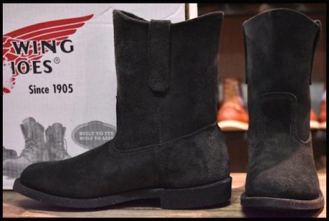 【7.5D 箱付 美品 08年】レッドウィング 8186 黒スエード ペコス ブラック ラフアウト ブーツ redwing pecos HOPESMORE