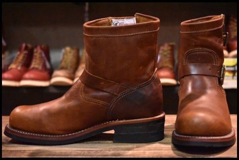 【7E 良品 白タグ】Chippewa チペワ 91065 ショートエンジニア ブラウン タンレネゲード スチールトゥ ブーツ HOPESMORE