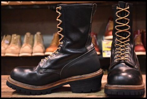 【8.5D 良品 PT91プリント 96年】レッドウィング 2218 ロガー 黒 ブラッククローム スチールトゥ 編み上げ ブーツ redwing HOPESMORE