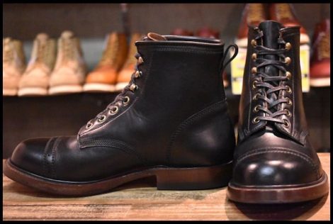 【7.5 美品】RRL ダブルアールエル バワリーブーツ BOWERY BOOTS ブラック 黒 メダリオンキャップトゥ 編み上げ レースアップ HOPESMORE