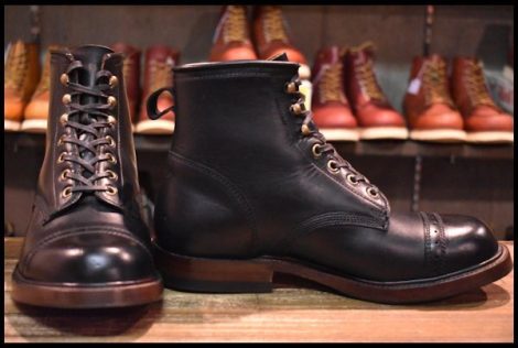 【7.5 美品】RRL ダブルアールエル バワリーブーツ BOWERY BOOTS ブラック 黒 メダリオンキャップトゥ 編み上げ レースアップ HOPESMORE