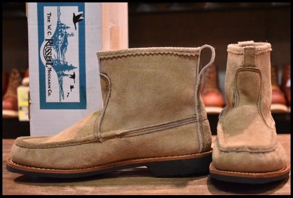 【8.5D 未使用】RUSSELL MOCCASIN ラッセルモカシン ノックアバウト ララミースエード ベージュ ラフアウト プルオン ブーツ  HOPESMORE