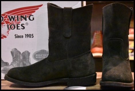 【7.5D 箱付 美品 08年】レッドウィング 8186 黒スエード ペコス ブラック ラフアウト ブーツ redwing pecos HOPESMORE