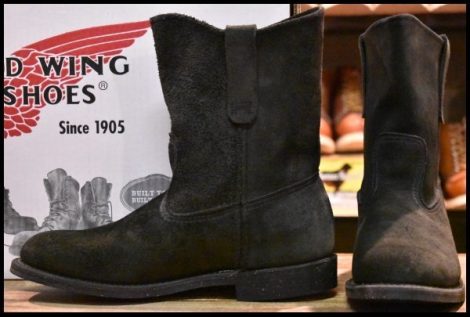 【8.5D 箱付 未使用 07年】レッドウィング 8186 黒スエード ペコス ブラック ラフアウト プルオン redwing pecos ブーツ HOPESMORE