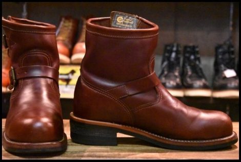 【8? 良品 黒タグ】Chippewa チペワ ショートエンジニア 7インチハイト コードバン スチールトゥ ビブラム プルオン ブーツ HOPESMORE