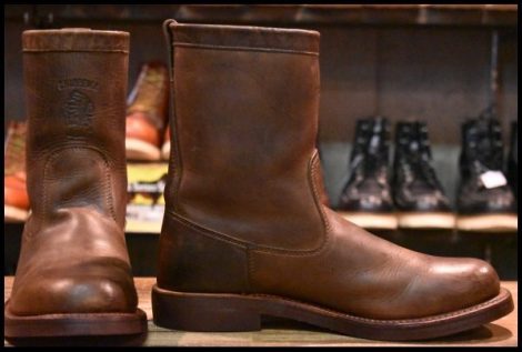 【8.5D 良品 黒タグ】Chippewa チペワ 91093 ビンテージウェリントンブーツ プルオン 茶 ベイアパッチ ブラウン 10インチハイト HOPESMORE