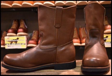 【9.5EEE 美品 PT91プリント 93年】レッドウィング 966 ペコス スチールトゥ ブラウン 茶 プルオン ブーツ pecos redwing HOPESMORE