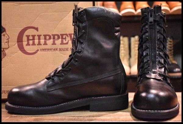 【7.5EE 箱付 良品 PT91 白タグ】Chippewa チペワ 20242 ファイヤーマン 黒 ブラック メロ スチールトゥ ロング 編み上げ ブーツ HOPESMORE