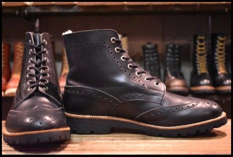 【UK8.5 美品】Tricker’s トリッカーズ M2508 ブローグブーツ ブラック ボックスカーフ 黒 ウイングチップ カントリー HOPESMORE