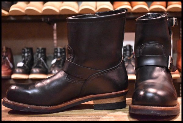 【10D 良品 10年】レッドウィング 2976 ショート エンジニア 黒 ブラッククローム スチールトゥ プルオン ブーツ redwing HOPESMORE