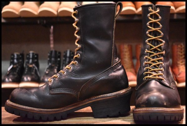 【8.5D 良品 旧羽タグ 94年】レッドウィング 699 ロガー 黒 ブラッククローム ロング レースアップ ブーツ redwing HOPESMORE