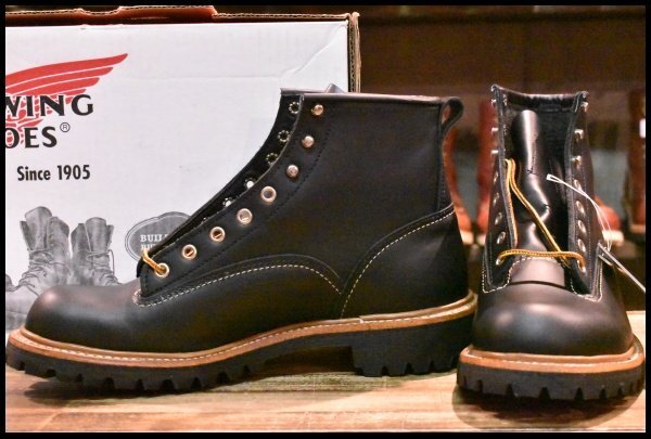 【8.5D 箱付 未使用 09年】レッドウィング 2934 ラインマン 黒 ブラッククローム プレーントゥ レースアップ ブーツ redwing  HOPESMORE