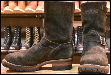 【8.5E 良品 07年】WESCO ウエスコ カスタムボス ブラックラフアウト 黒スエード ビブラム100 9インチハイト ブーツ BOSS HOPESMORE