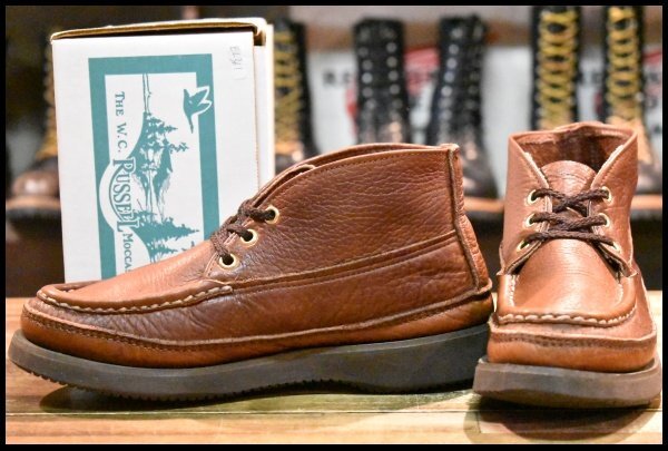 【6.5E? 箱付 良品】RUSSELLMOCCASIN ラッセルモカシン スポーティングクレーチャッカ ダブルモカシン ブラウン シボ革 ブーツ HOPESMORE