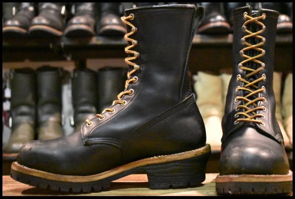 【8D 良品 08年】レッドウィング 2218 ロガー 黒 ブラッククローム スチールトゥ 編み上げ ビブラム ブーツ redwing HOPESMORE