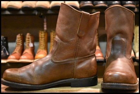 【10EE 良品 PT91プリント 93年】レッドウィング 966 ペコス スチールトゥ ブラウン 茶 プルオン ブーツ pecos redwing HOPESMORE