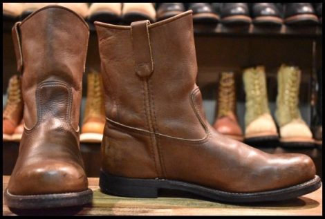 【10EE 良品 PT91プリント 93年】レッドウィング 966 ペコス スチールトゥ ブラウン 茶 プルオン ブーツ pecos redwing HOPESMORE