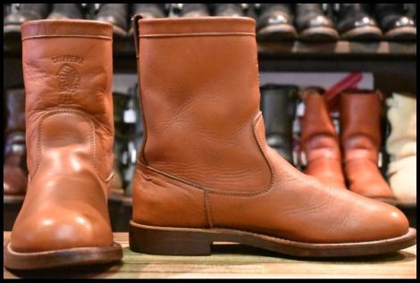 【9E? 良品 黒タグ】Chippewa チペワ ウェリントン ラセット プルオン 茶 ブラウン ビブラム700 10インチハイト ブーツ HOPESMORE