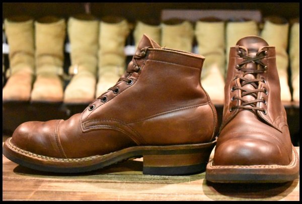 【8.5E 良品】WHITE’S ホワイツ セミドレス トゥキャップ付き ディストレスド ブラウン 茶 ビブラム700シングル 編み上げ ブーツ HOPESMORE