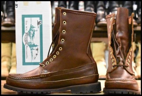 【9E 箱付 未使用 白タグ】RUSSELL MOCCASIN ラッセルモカシン バードシューター ブラウン 茶 ロング レースアップ ブーツ HOPESMORE