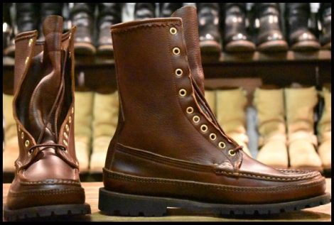 【9E 箱付 未使用 白タグ】RUSSELL MOCCASIN ラッセルモカシン バードシューター ブラウン 茶 ロング レースアップ ブーツ HOPESMORE