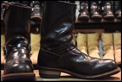 【9.5D 中古 PT91プリント】レッドウィング 2268 エンジニア 黒 ブラッククローム スチールトゥ プルオン ブーツ redwing HOPESMORE